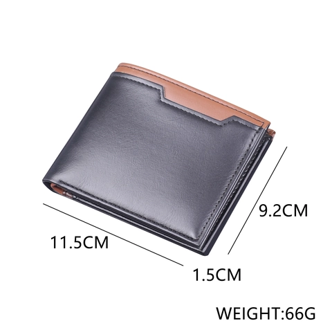 Cartera Bi-fold Para Hombre Cuero PU Color De Contraste Minimalista Delgado Portatarjetas Ranuras Multitarjeta Negocios Casual