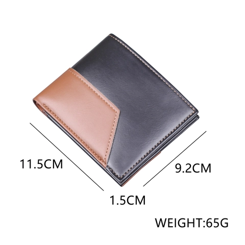 Portefeuille Homme Pliage Horizontal Cuir PU Design Patchwork Couleurs Business Casual Petit Clip à Billets Multi-Cartes