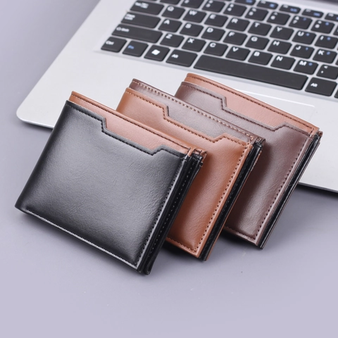 Cartera Bi-fold Para Hombre Cuero PU Color De Contraste Minimalista Delgado Portatarjetas Ranuras Multitarjeta Negocios Casual