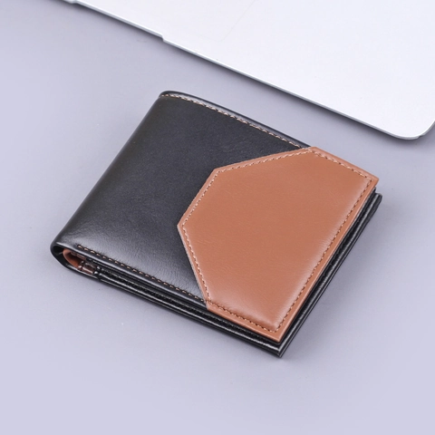 Men's Retro Short Bi-fold Wallet PU Leather Color Block Card Holder Slim Wallet With Multiple Card Slots ID Window Bill Compartments For Daily Business