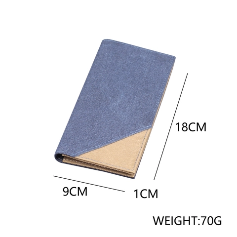 Men Long Canvas Denim Wallet Slim Minimalist Contrast Color Patchwork Multi Card Slots Cash Organizer Casual Bi-Fold Purse Travel Handbag