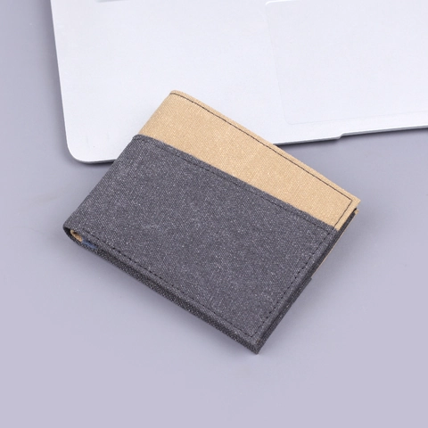 Cartera Bifold de Lona Casual para Hombre Vintage Diseño de Bloques de Color en Tela Denim con Ranuras para Tarjetas Estilo Minimalista