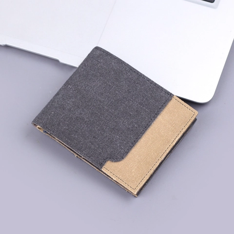 Cartera Bifold Para Hombre Lona Color Contraste Minimalista Corta Porta Tarjetas Con Ventana Foto Estilo Retro Trabajo Ligera Monedero