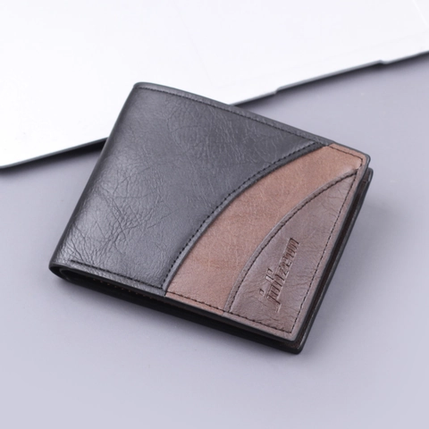 Heren Portemonnee Bifold PU Leer Kort Retro Color Block Kaarthouder Met Rits Muntzakje Zakelijke Portefeuille