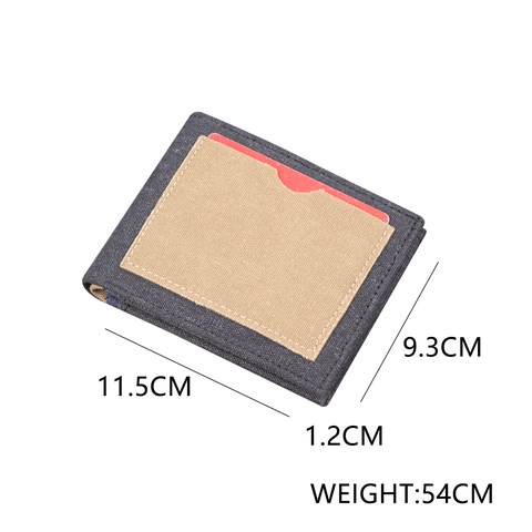Men's Bifold Denim Canvas Wallet Short Patchwork Design With External Card Slot Lightweight Durable Casual Style Purse