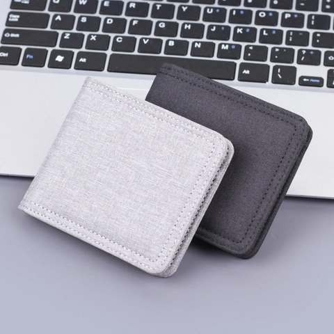Herren Schlank Bifold Portemonnaie Canvas Stoff Minimalistisch Ultraleicht Kurze Geldbörse Ausweisfenster Reißverschluss
