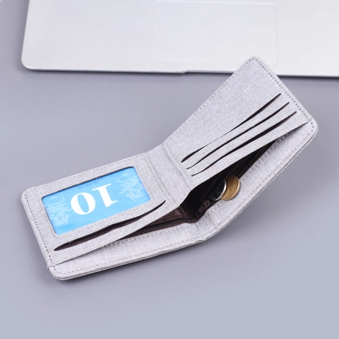 Herren Schlank Bifold Portemonnaie Canvas Stoff Minimalistisch Ultraleicht Kurze Geldbörse Ausweisfenster Reißverschluss