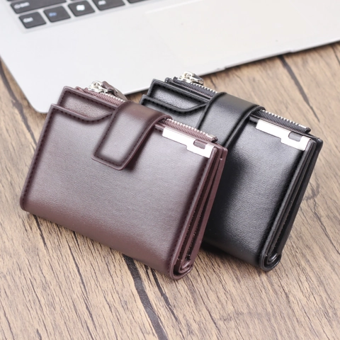 Portafoglio Corto Da Uomo Bifold In Pelle PU Con Bottone A Pressione E Tasca Con Cerniera Business Casual Porta Carte Minimal