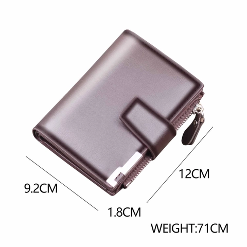 Cartera Vertical Corta para Hombre de Cuero PU Negocios Casual Multiranuras para Tarjetas Cremallera Monedero Hebilla Gran Capacidad