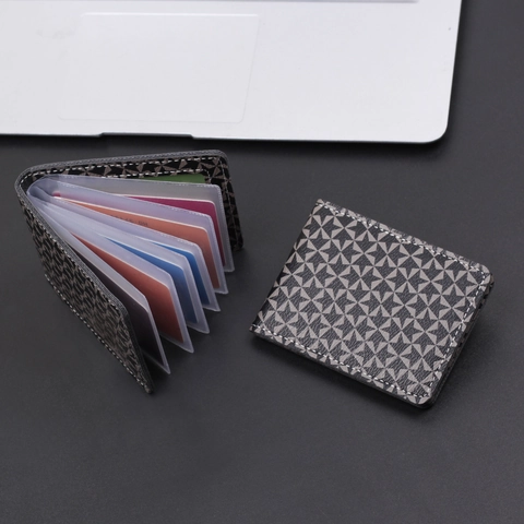 Porte-cartes en Cuir PU à Motif Étoile Géométrique Portefeuille Pliant Mince pour Hommes Femmes Organisateur de Cartes