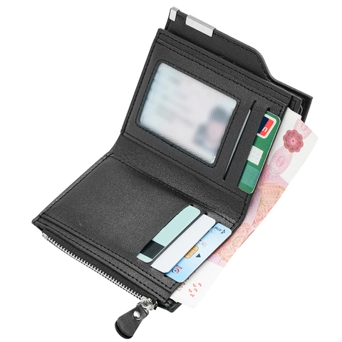 Herren Echtleder Brieftasche Kurz Vertikal Minimalistisch Mehrere Kartenslots Reißverschluss Münzfach Business Geldklammer