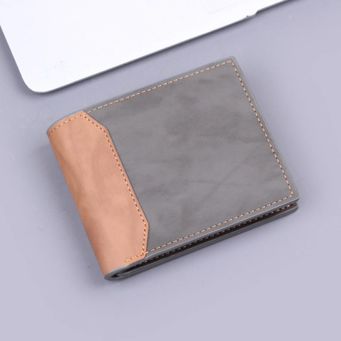 Men's Short PU Leather Wallet Multi-Card Slots Zipper Coin Pocket Bi-fold Retro Business Wallet Contrast Stitching Purses