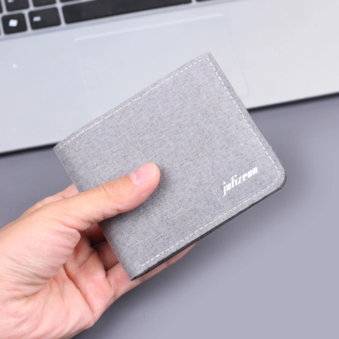 Cartera Plegable Para Hombre Lona Ultra Delgada Ligera Horizontal Clip De Dinero Múltiples Ranuras Para Tarjetas Estilo Casual