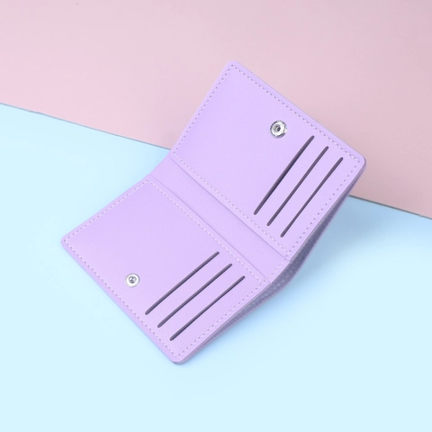 Minimalist Women Mini PU Leather Card Holder Wallet Bifold Slim Credit Card Purse Contrast Stitching Macaron Color Drivers License Cover