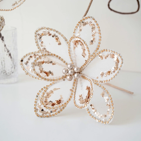 Elegante Champagner Gold Weihnachtsblumen Netz Künstliche Blumen Pailletten Perlen Für Weihnachtsbaum Dekoration Party Heimschmuck