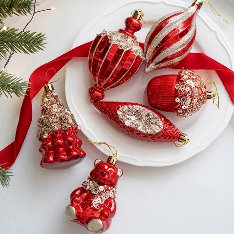 Adornos Colgantes para Árbol de Navidad Rojo Oro Champaña Oso Piña Bellota Galvanizado Colgante Decoración de Fiesta