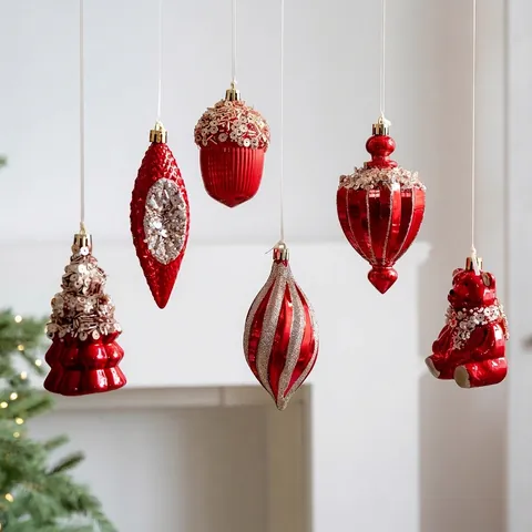 Adornos Colgantes para Árbol de Navidad Rojo Oro Champaña Oso Piña Bellota Galvanizado Colgante Decoración de Fiesta