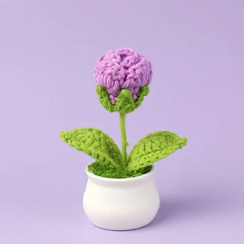 Handmade Crochet Rose Potted Plant Mini Knitted Yarn Flower Desktop Ornament Home Office Decor Aesthetic Gift