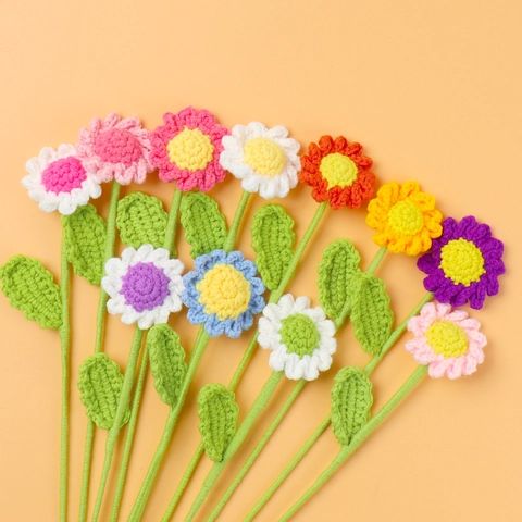 Handgefertigte Gehäkelte Blume Gestrickte Gänseblümchen Sonnenblume Künstliche Wollgarn Haus Deko Hochzeit Geschenk Requisite