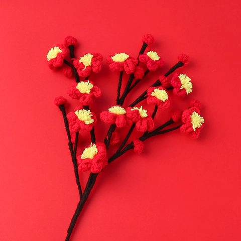 Handgehaakte Pruimenbloesem Kunstbloem Tak Wolgaren Gebreide Bloemen Decor Voor Thuis Bruiloft Foto Rekwisieten Nieuwjaarsgeschenk