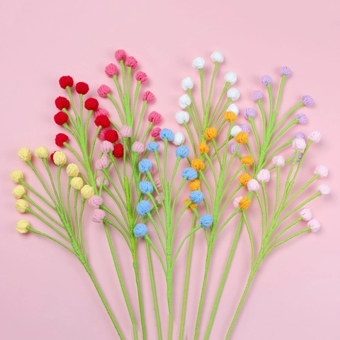 Handgefertigte Gehäkelte Garn Kunstblume Gestrickte Beerenzweige Bunter Simulationsstrauß Für Hausdekor Hochzeitsgeschenk