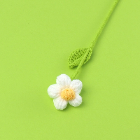 Tallo de Flor Puff de Ganchillo Hecho a Mano Con Hoja Verde Hilo de Algodón Tejido Flor Pequeña Para Decoración del Hogar Boda Regalo