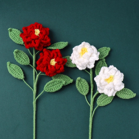 Handgefertigte Gehäkelte Strickblumen Aus Wolle Gardenie Rose Künstliche Blumenstiele Für Die Heimdekoration Geschenk
