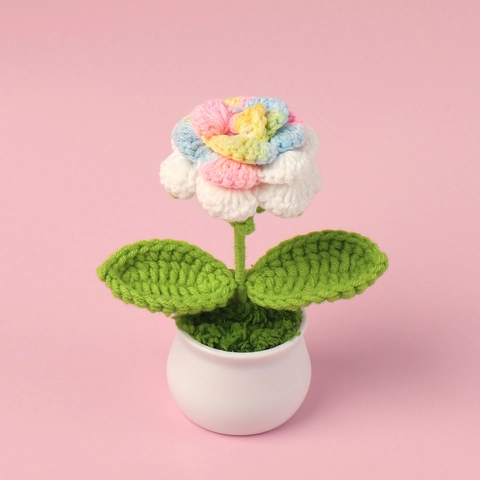 Rosa De Ganchillo Hecha A Mano En Maceta Flores Eternas Lana Tejida Decoración Escritorio Hogar Regalo Adorno Coche