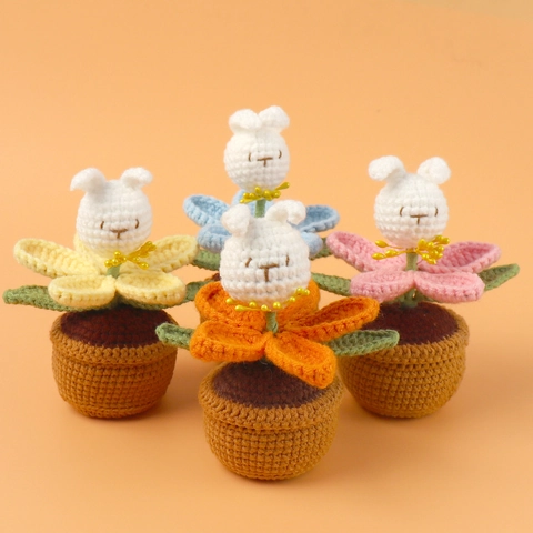 Handgemachte Häkeln Hase Blume Topf Nachtlicht Gestrickte Tier Pflanze Ornament Schreibtisch Dekorative Lampe Für Home Dekor Geschenk