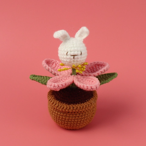 Handgemachte Häkeln Hase Blume Topf Nachtlicht Gestrickte Tier Pflanze Ornament Schreibtisch Dekorative Lampe Für Home Dekor Geschenk