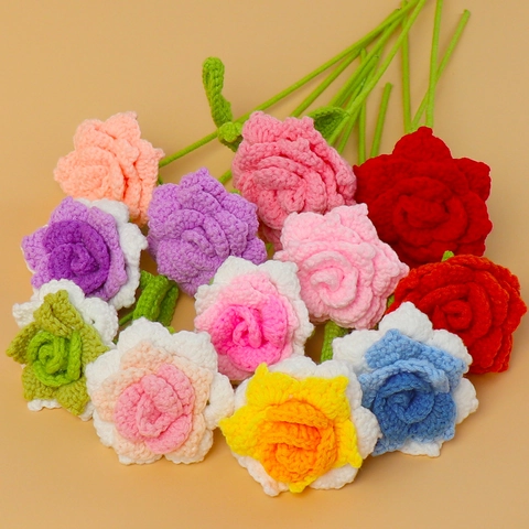 Handgehäkelte Spitze Rosenblüten Aus Garn Gestrickte Künstliche Blumen Für Die Heimdekoration Hochzeitsgeschenk