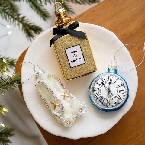 Handmade Glass Christmas Tree Ornaments Creative Food Shaped Hanging Assortment Coffee Cake Ballet Shoes Clock Perfume Festive Home Decor