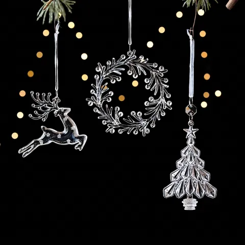 Transparenter Weihnachtsbaum-Hängeschmuck Klarer Acryl-Schneeflocken-Rentier-Engel-Dekor Für Festliche Feiertagsparty-Hausdekoration
