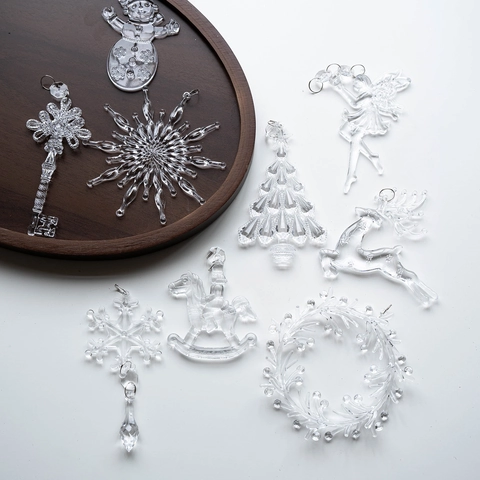 Transparenter Weihnachtsbaum-Hängeschmuck Klarer Acryl-Schneeflocken-Rentier-Engel-Dekor Für Festliche Feiertagsparty-Hausdekoration