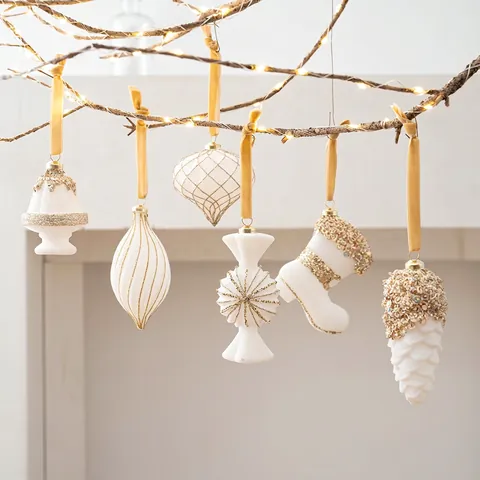 Ornamenti Di Natale Flocked Velluto Paillettes Plastica Decorazioni Appese Per Albero Festivo