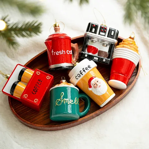 Retro Weihnachtsbaum Hanging Ornaments Kaffee Serie Kunststoff Harz Kaffeemaschine Espressokocher Tasse Form Festliche Feiertag Party Dekoration Geschenke