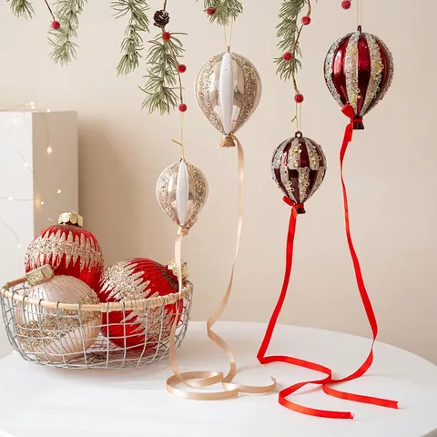 Addobbi Natalizi Di Lusso In Plastica Dipinta Con Glitters Palla Di Natale E Mongolfiera Per Decorazione Casa E Feste