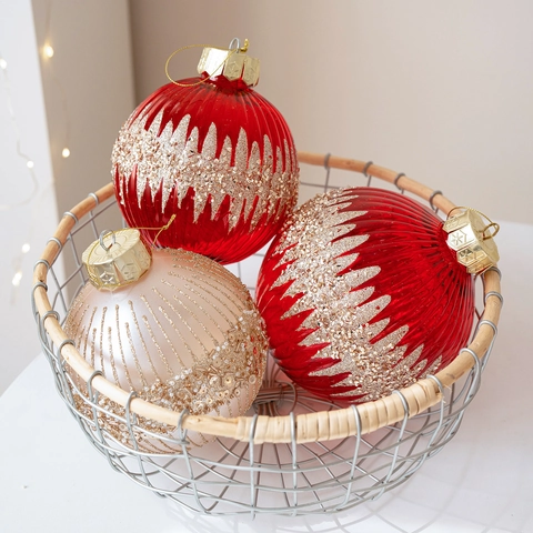 Addobbi Natalizi Di Lusso In Plastica Dipinta Con Glitters Palla Di Natale E Mongolfiera Per Decorazione Casa E Feste