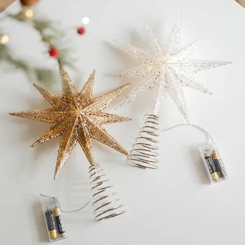 Estrella Luminosa para Cima de Árbol de Navidad Hierro Purpurina Con Luces LED Decoración de Fiesta Hogar Adorno