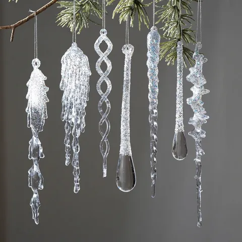 Ornamenti Appesi per Albero di Natale in Acrilico Trasparente Glitter Ghiacciolo Goccia d'Acqua per Decorazioni Festa a Casa