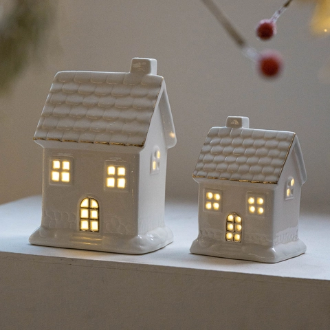 Decorazioni Per La Casa In Miniatura In Ceramica Lucente Di Natale LED Caldo Traforato Arredo Scrivania Porcellana Nordica