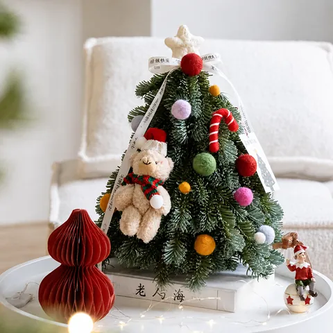 Decoración de Árbol de Navidad de Mesa de Abeto Nobel Simulado Con Luces LED Piñas Canela Bayas Para Oficina Hogar Ambiente Festivo