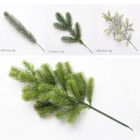 Artificial Pine Branches Christmas Decoration Leaves Realistic Plastic Needles DIY Holiday Floral Home Wedding Party Decor