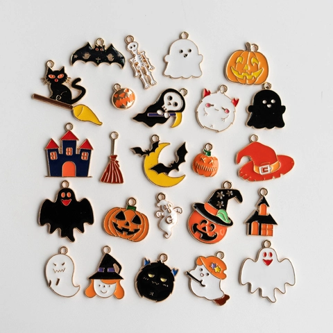 Ciondoli Halloween Pendenti Smalto Lega Zucca Fantasma Teschio Pipistrello Strega Per Creazione Gioielli Fai Da Te