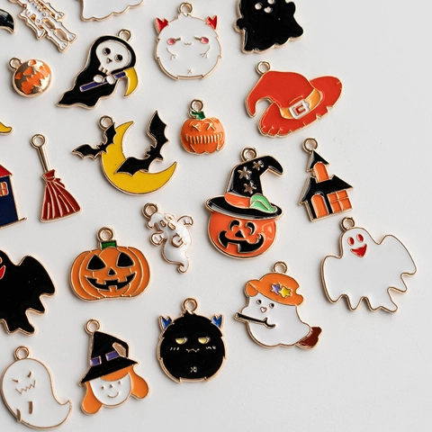 Ciondoli Halloween Pendenti Smalto Lega Zucca Fantasma Teschio Pipistrello Strega Per Creazione Gioielli Fai Da Te
