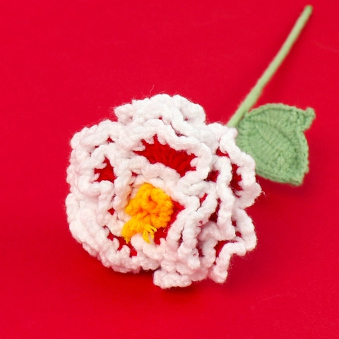 Handmade Crochet Peony Artificial Flower Branch Yarn Knitted Gradient Bouquet For Home Living Room Bedroom Decor Gift