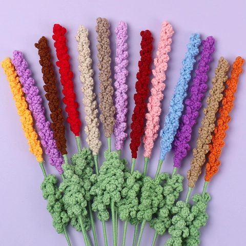 Handmade Crochet Lavender Flower Knitted Wool Yarn Artificial Flower For Home Table Wedding Decoration Gift