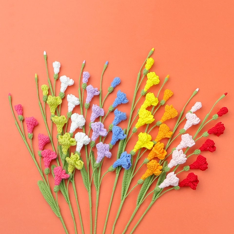 Flores Artificiales de Fresia de Ganchillo Hechas a Mano Rama de Lirio de los Valles de Punto de Hilo para Decoración Hogar Boda Fiesta Regalo DIY