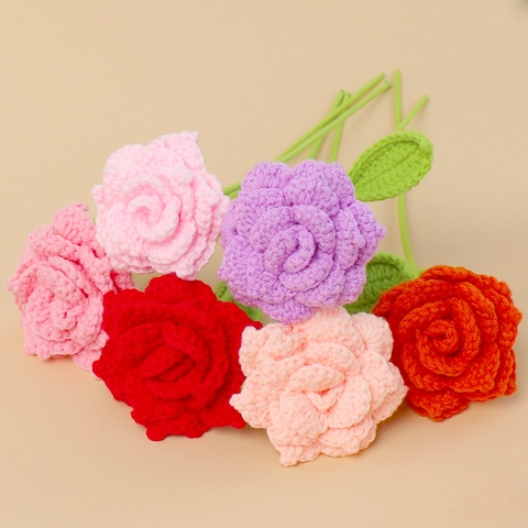 Handgefertigte Häkelrose Garn Spitze Rose Künstlicher Blumenstrauß Heimhochzeit Dekoration Geschenk