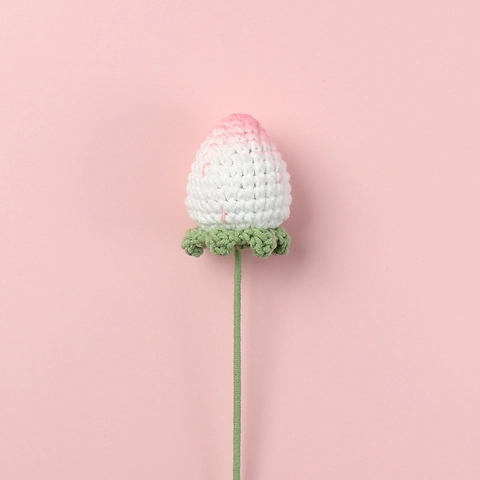 Handgefertigter Gehäkelter Erdbeerblumenstiel Garn Gestrickte Künstliche Pflanze Für Heimdekor Fotografie Requisiten Geschenk